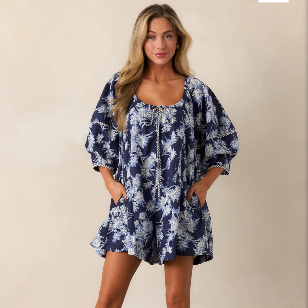 Navy Blue Floral Romper